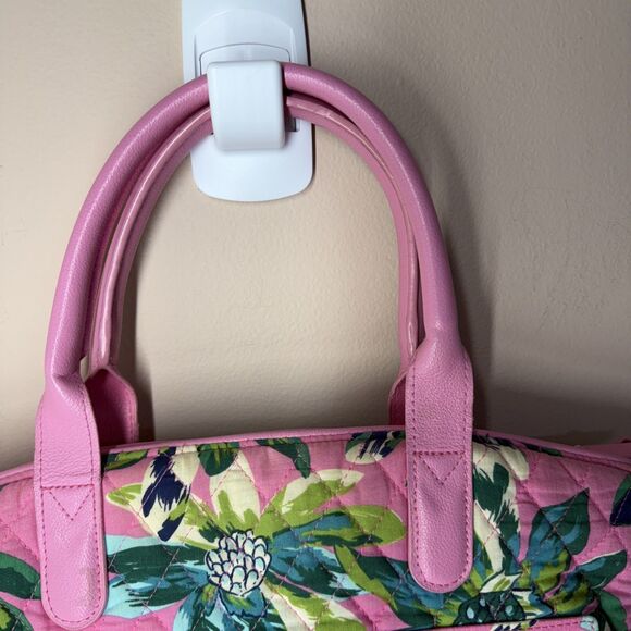 Vera Bradley Satchel Tropical Paradise Purse Handle Strap Pink & Green Floral - Picture 4 of 13